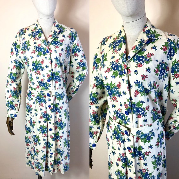 1940’s Original Vintage House Coat Dress Floral Co