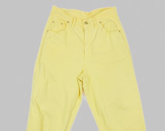 Vintage Women's 80s Lemon Yellow High Waisted Denim Jeans- Size 8-10 - Retro Sustainable/Preloved Denims
