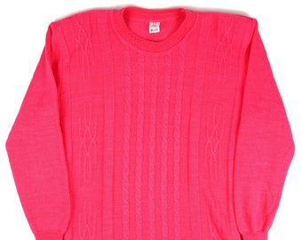 Red Cable Knit Crew Neck Jumper* LARGE/XL* Vintage Clothing