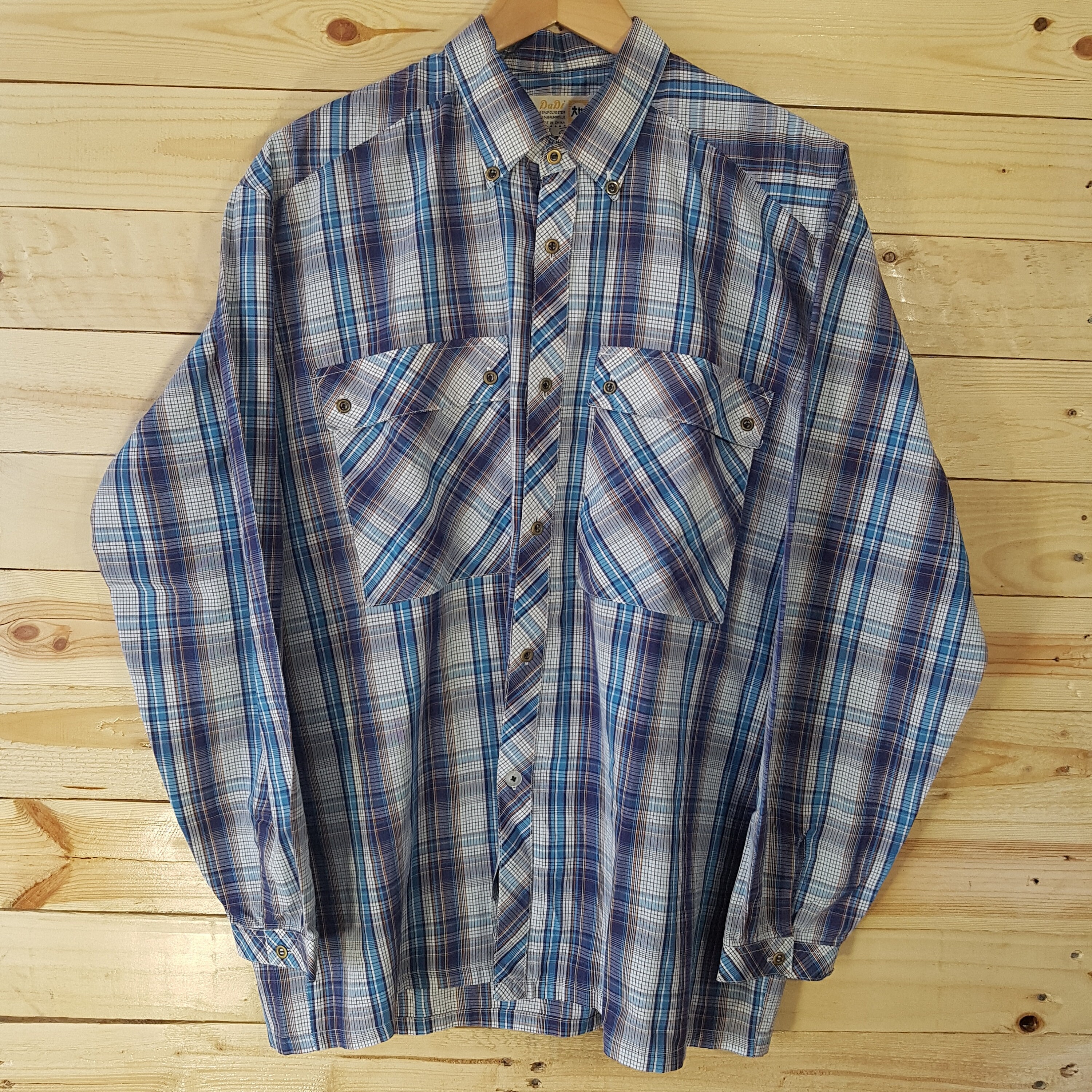 Image of Vintage Mens Blue & Orange Thin Check Utility Shirt - Xxl Plaid/Workwear/Lumberjack -Quality Menswear