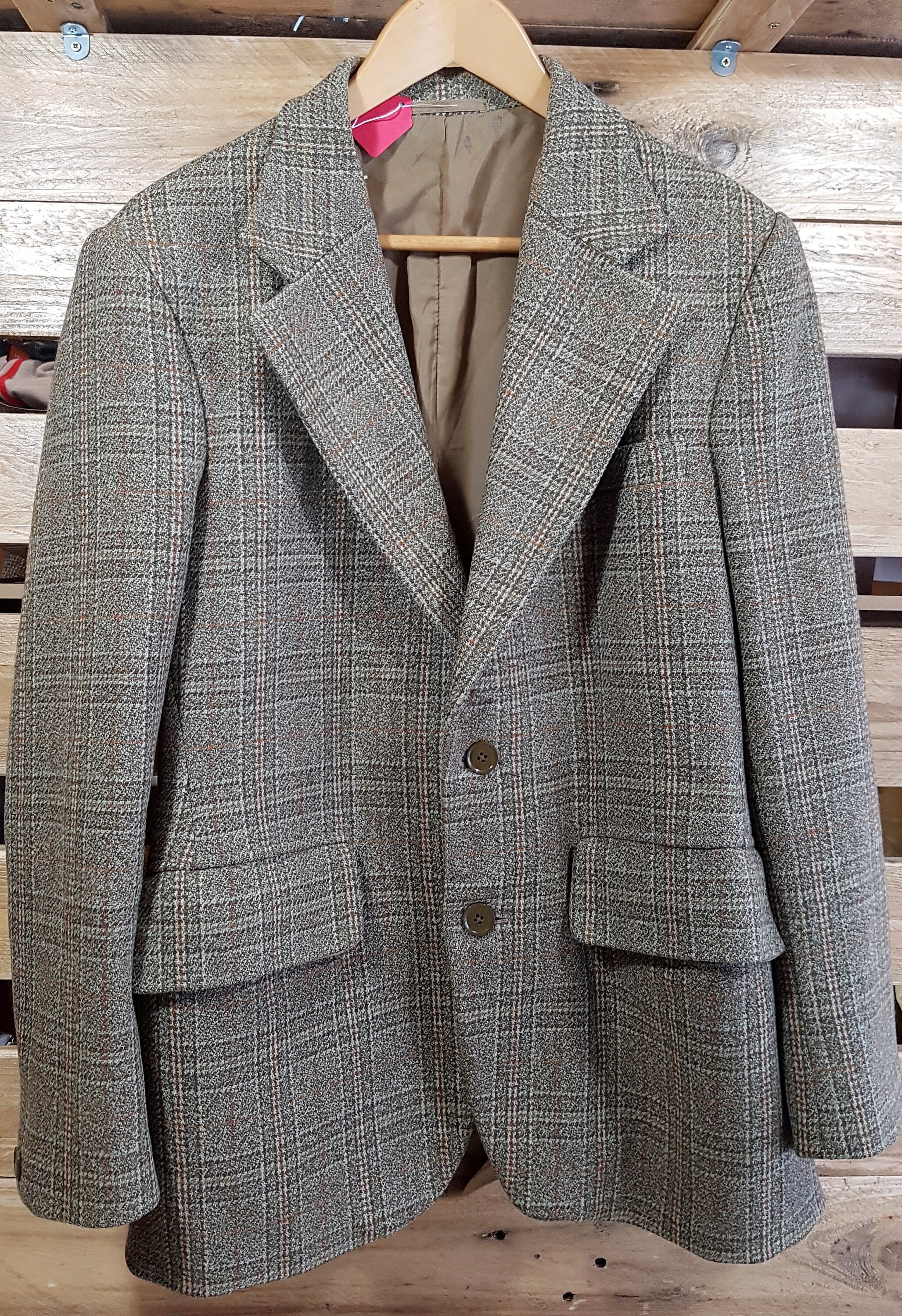 Image of Vintage Mens Green&orange Plaid Blazer Medium(Chest 40" Pure West Of England Cloth Tweed -Quality Retro Menswear