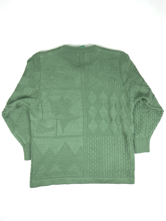 Green Mohair Geometric Panel Knit Cardigan * MEDIUM* Vintage Knitwear