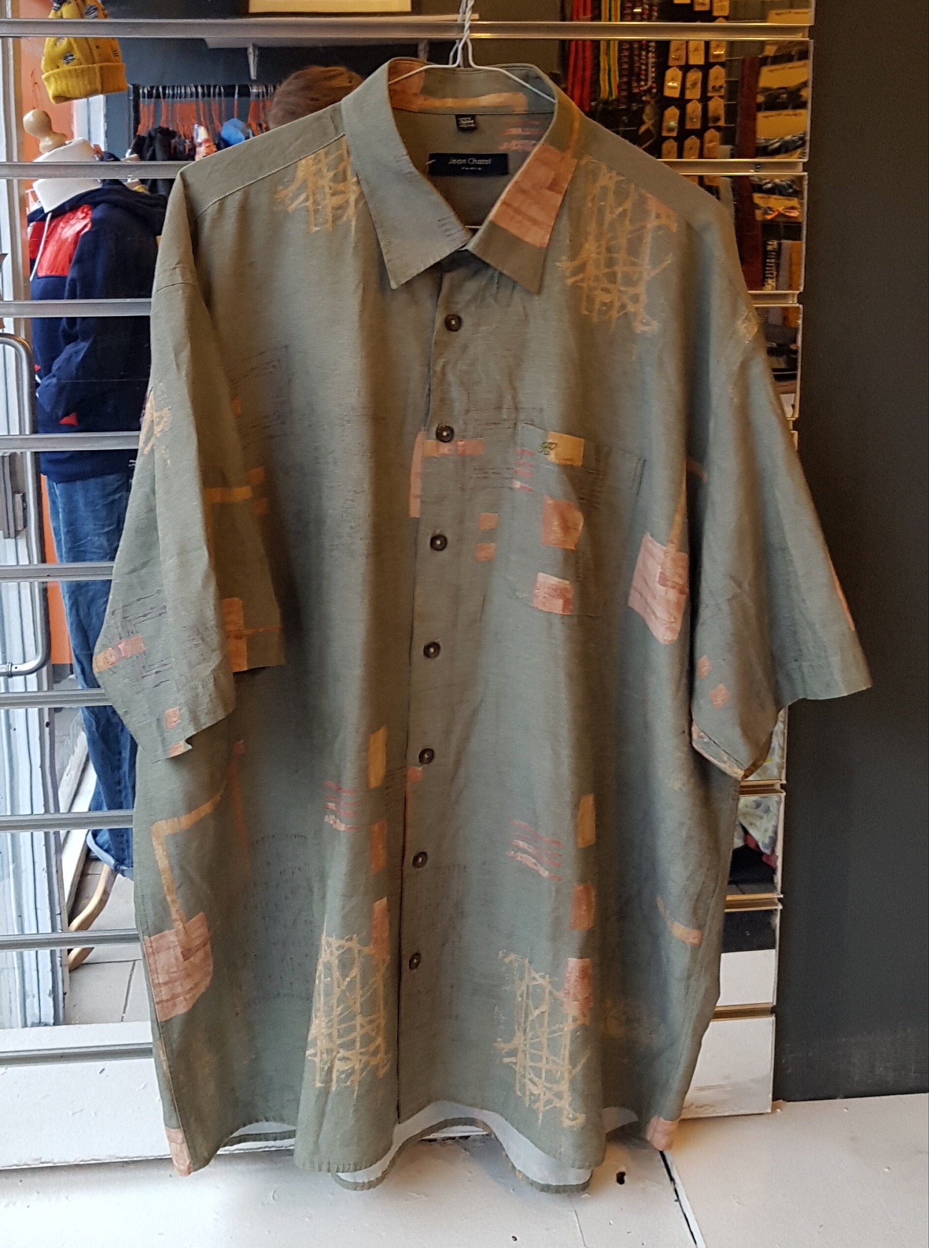 Image of Vintage Mens 1980S Green & Yellow Abstract Print Shirt - 2xl Bold/Funky/Hawaiian-Quality Menswear