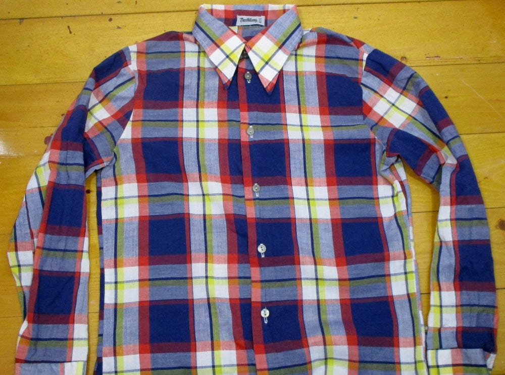 Image of 70S Vintage Mens Blue, White & Yellow Check Lumberjack Shirt Xs 36" Chest | 34-36 Slim Fit - Retro/Plaid -Quality Menswear