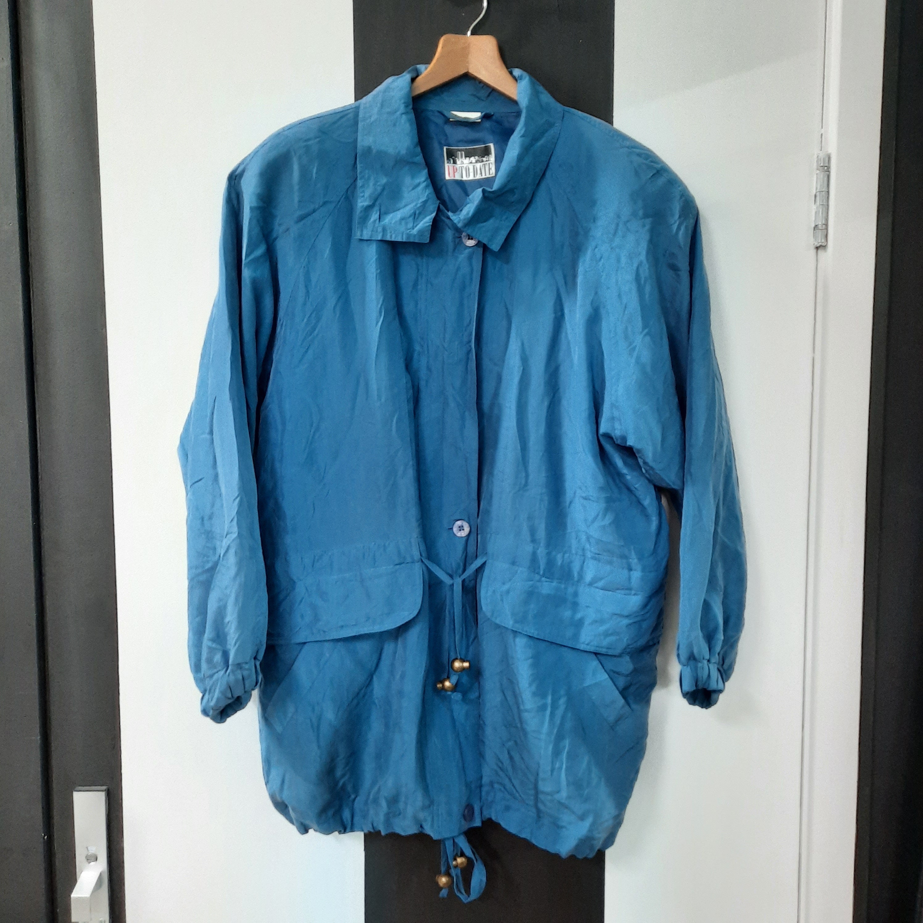 Image of Vintage Womens S Perrywinkle Blue Mac Coat -Size  - Oversize Raincoat/Windbreaker -Quality Retro Fashion