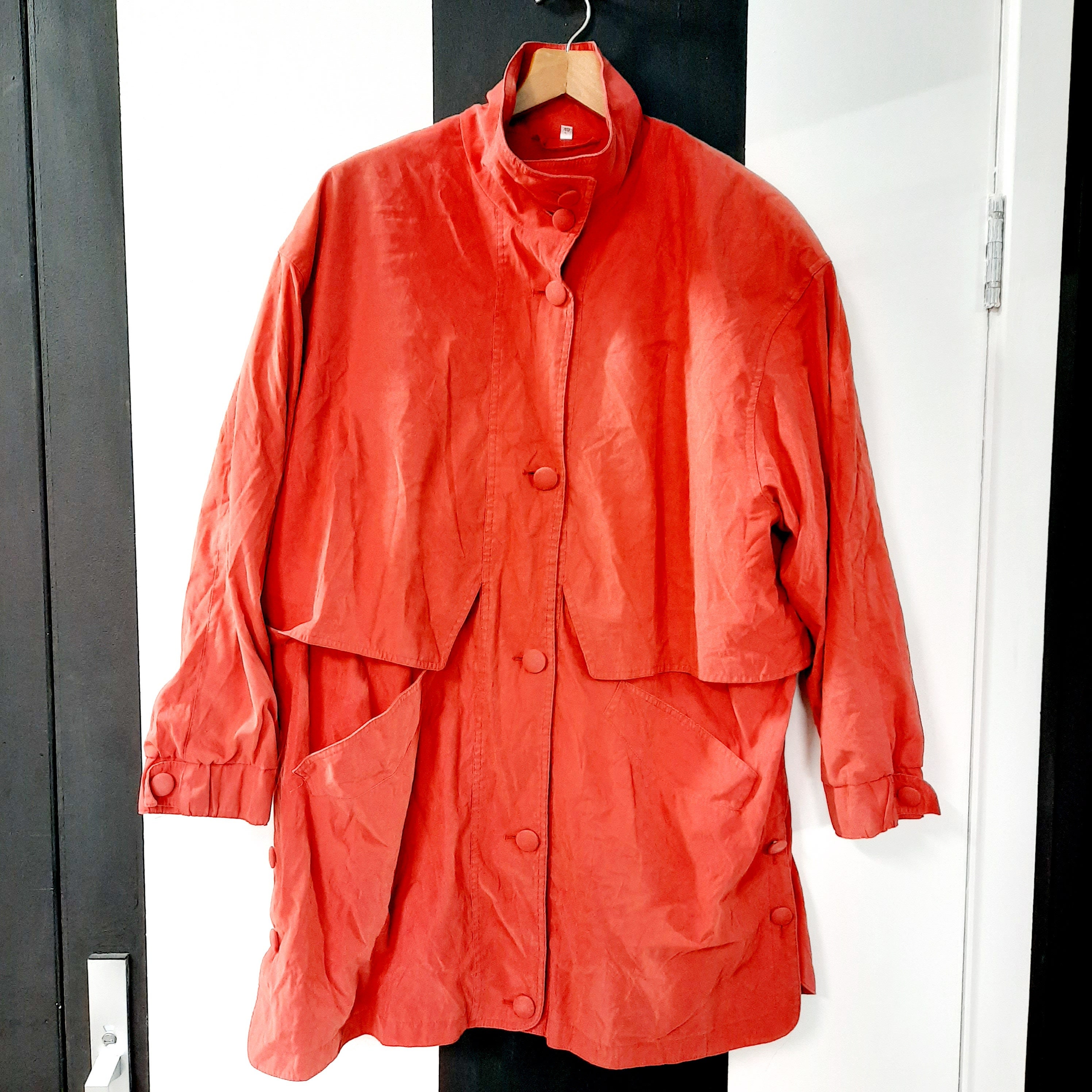 Image of Vintage Womens S Red Mac Coat -Size  - Oversize Raincoat/Windbreaker -Quality Retro Fashion