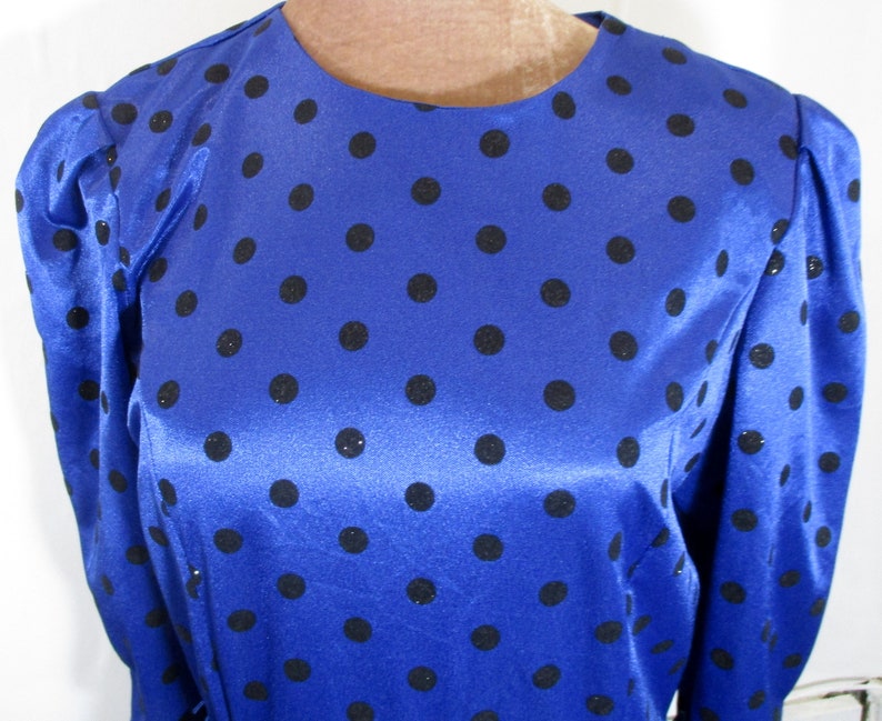 Quality Retro Fashion- Bust 40 1960s Vintage Womens Blue/&Black Glitter Polka dot Dress MEDIUM Size 14 by Yessica