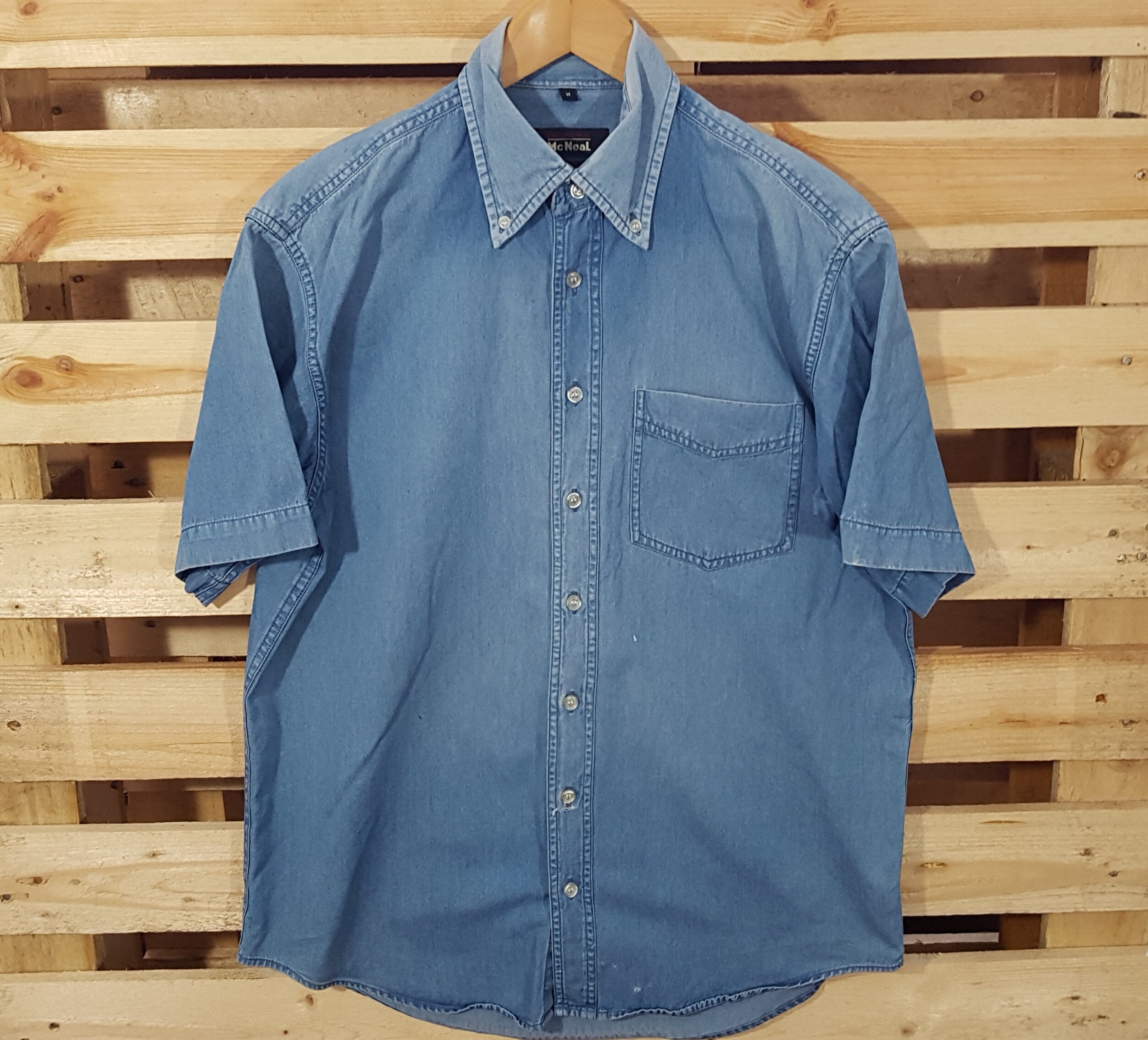 Image of Vintage Mens 1980S Blue Short Sleeve Shirt - Medium Western/Rancher/Work Wear -Quality Menswear