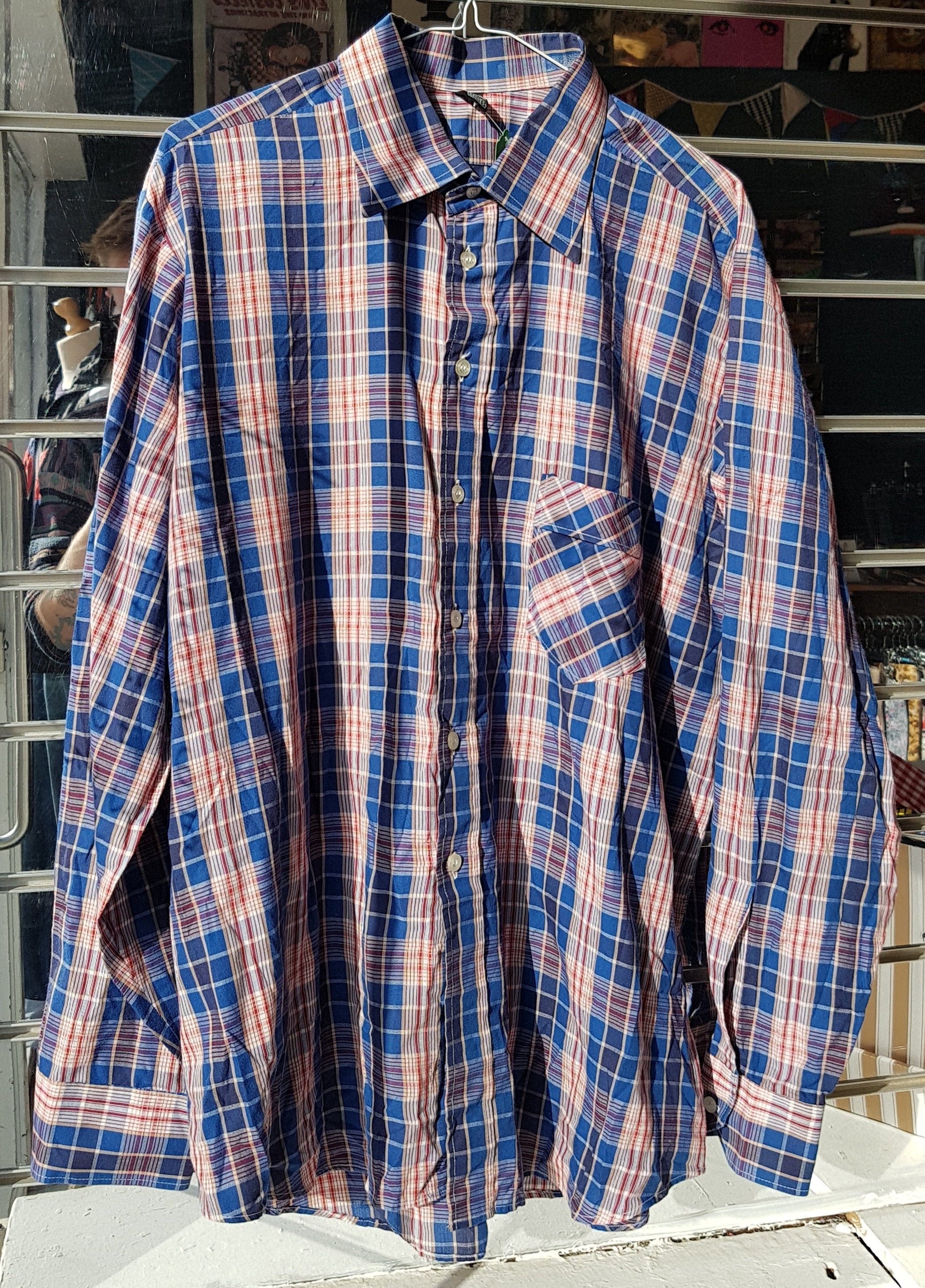 Image of Vintage Mens Blue & Red Check Shirt with Spearpoint Collar - Xxl Retro/Lumberjack -Quality Retro Menswear