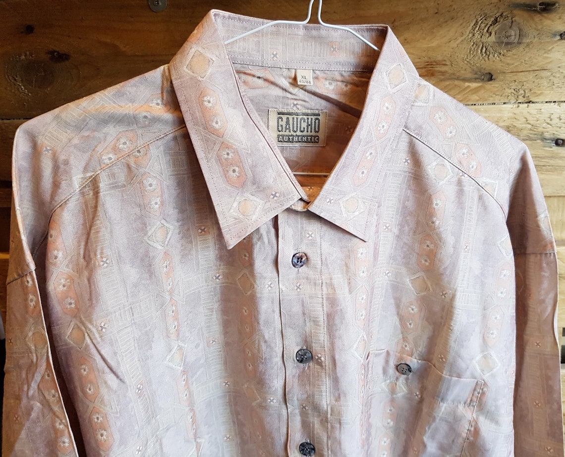 Vintage Mens 90s Floral Geometric Check Pattern Shirt XL ...