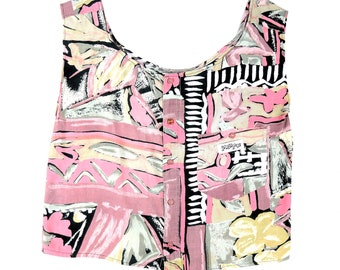 Reworked Vintage 90s Jazzy Abstract Print Vest Top - SIZE 12 - Upcycled Sleeveless Blouse