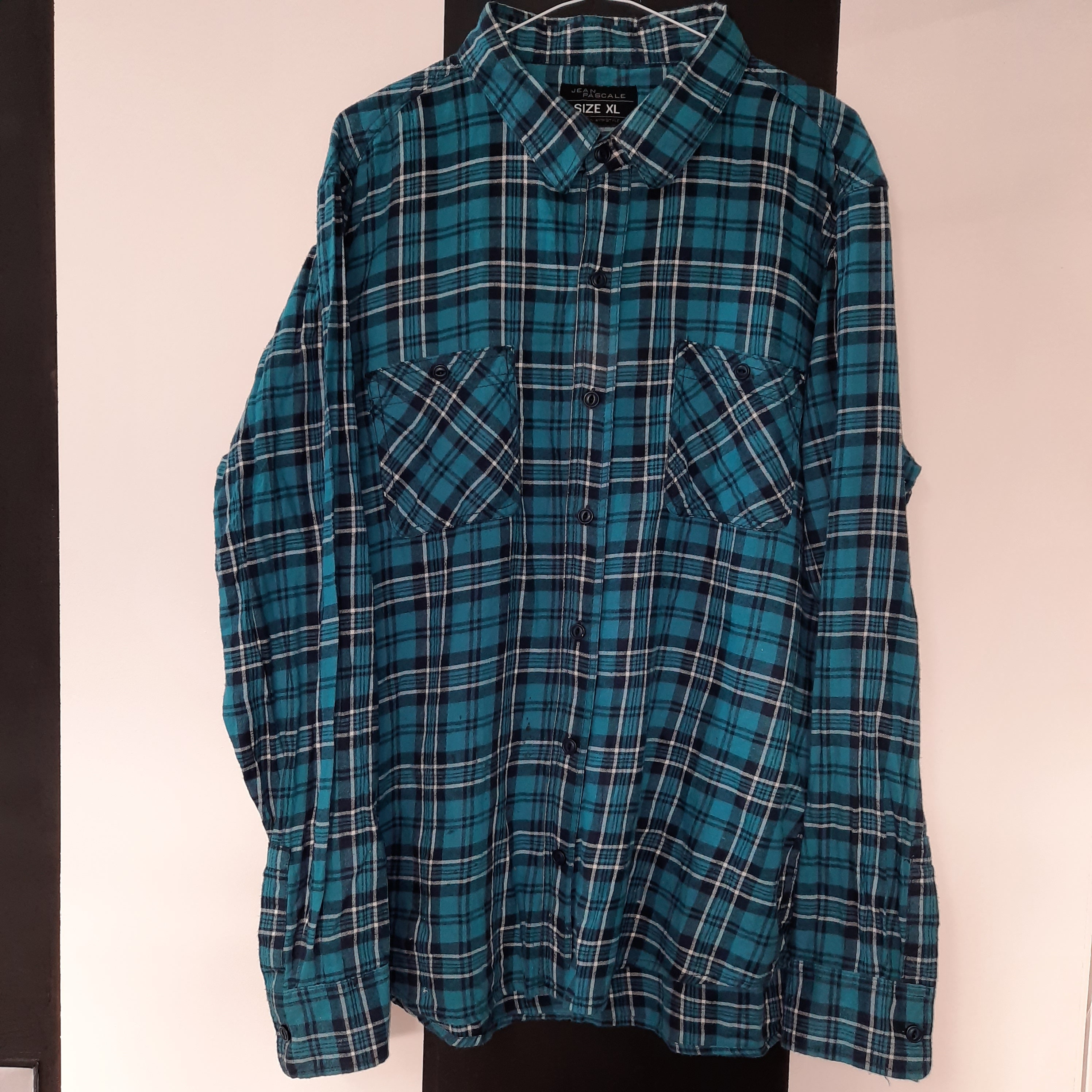 Image of Vintage Mens 90S Blue Tartan Check Flannel Shirt -xl -Quality Retro Menswear
