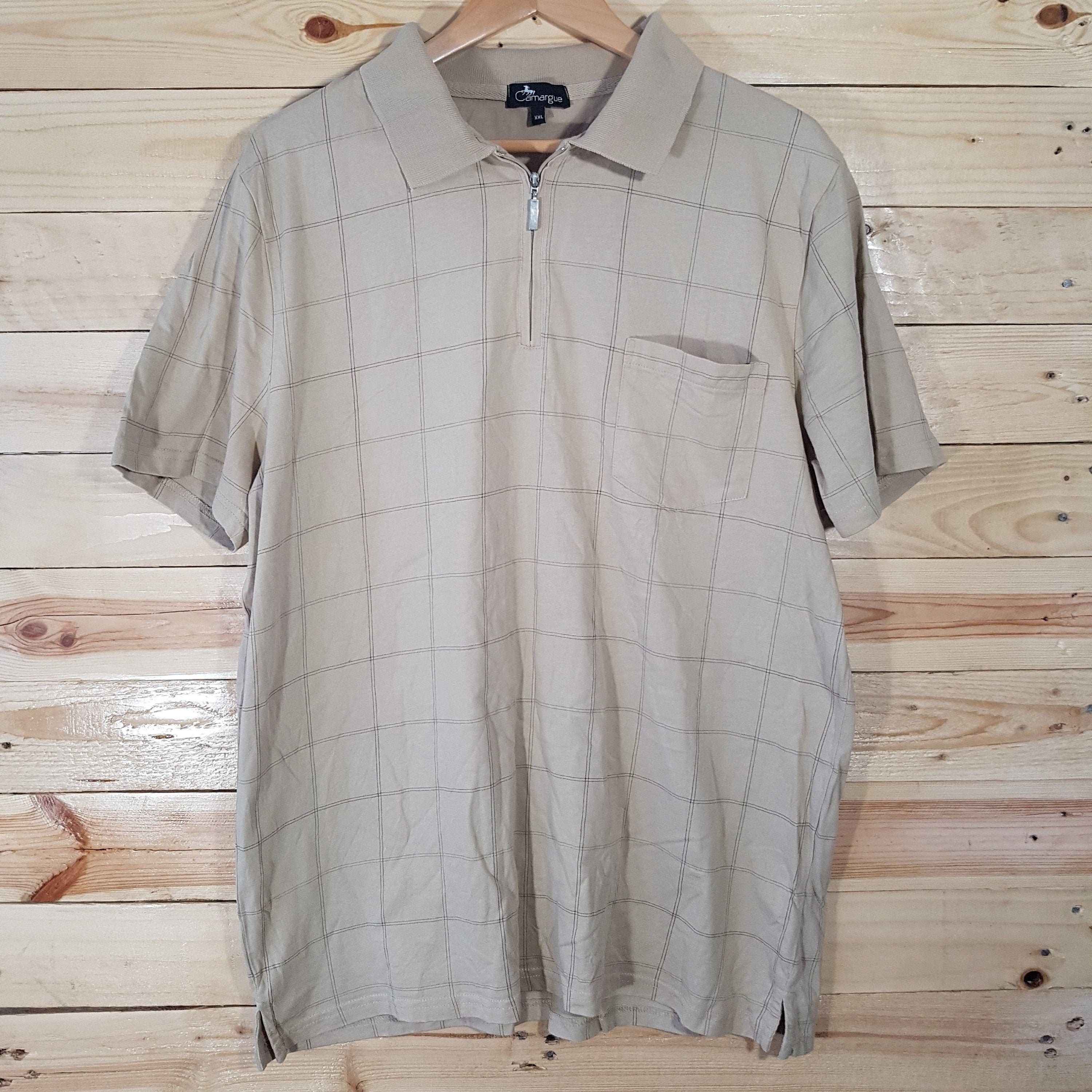 Image of Vintage Mens 1970S Camel Check Polo Shirt Large Sports Tee/T-Shirt -Sustainable Retro Clothing