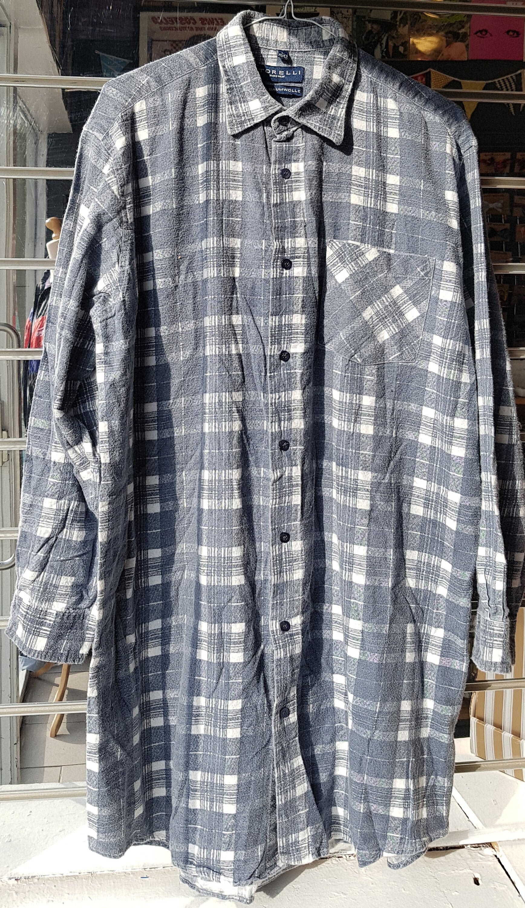 Image of Vintage Mens Blue & White Art Check Flannel Shirt - Large Retro/Lumberjack -Quality Retro Menswear