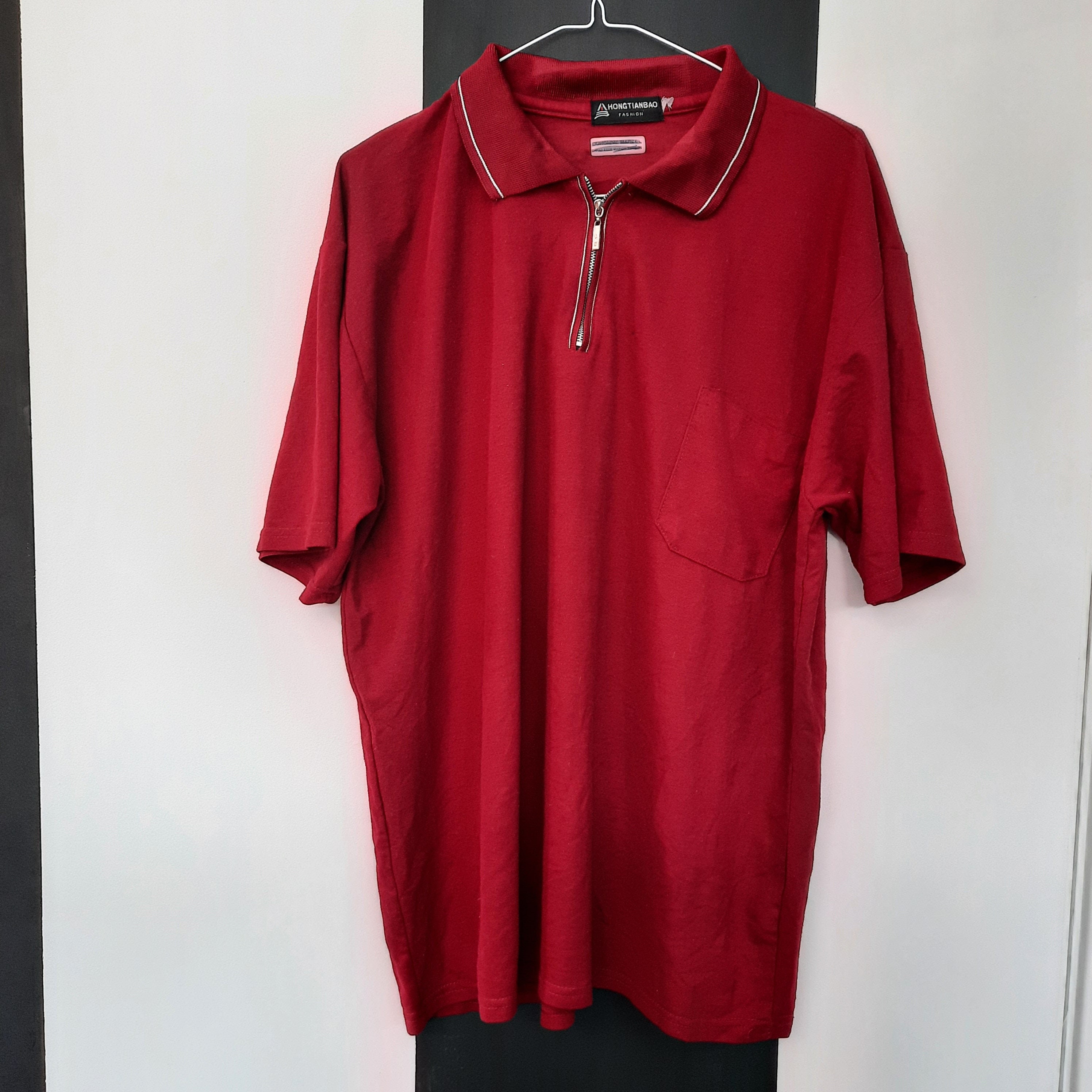 Image of Vintage Mens 1980S Maroon Red Polo Shirt with White Trim Large Sports Tee/T-Shirt -Sustainable Retro Clothing