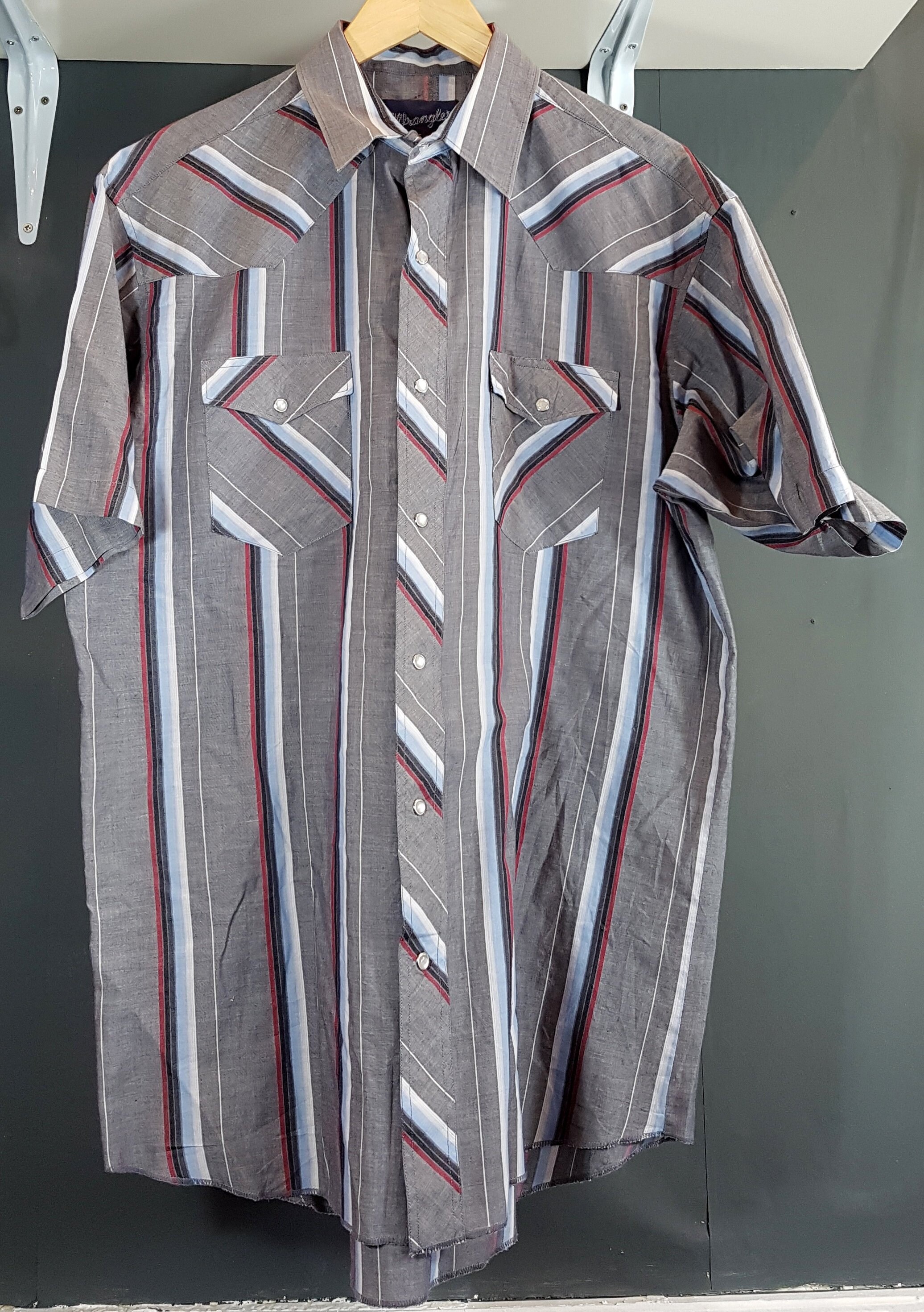 Image of Wrangler Vintage Mens Striped Western Shirt -Large - Cowboy/Ranch Wear with Pearl Snaps-Quality Retro Menswear