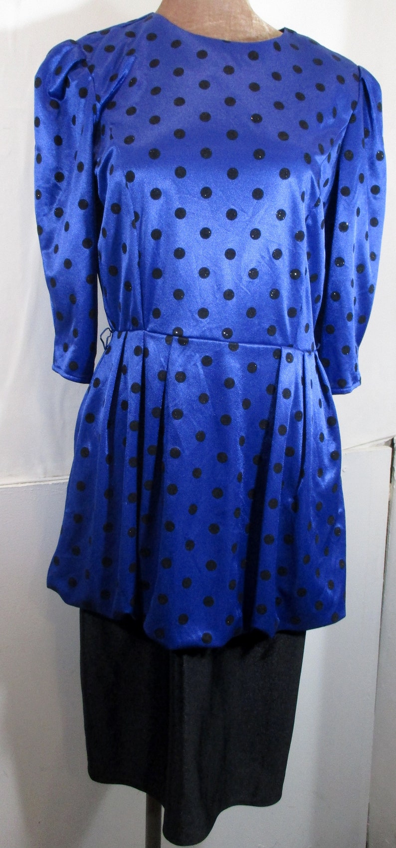 Quality Retro Fashion- Bust 40 1960s Vintage Womens Blue/&Black Glitter Polka dot Dress MEDIUM Size 14 by Yessica