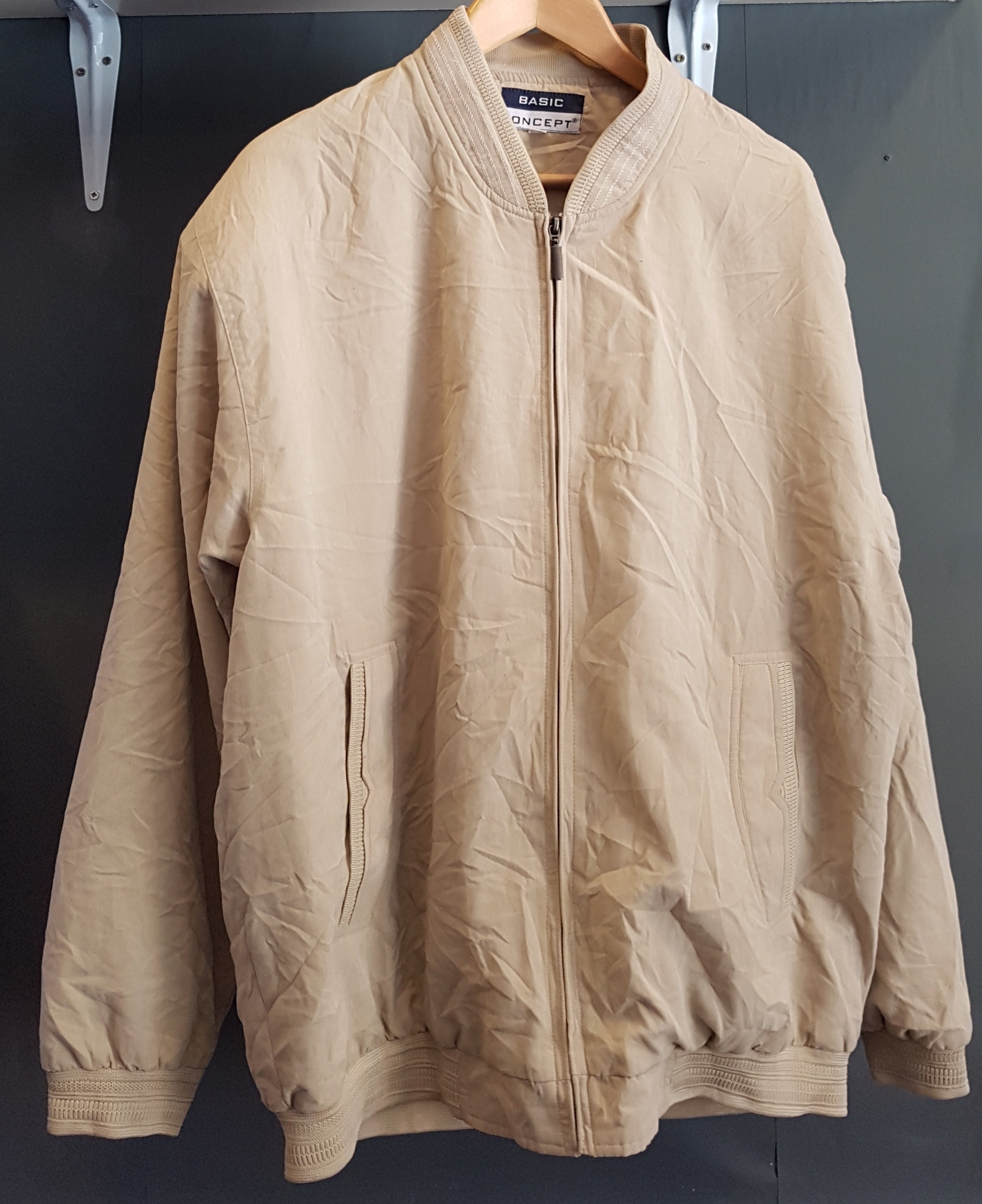 Image of Vintage Mens 1980S Beige Light Bomber Jacket xl Mod/Sports Coat -Quality Retro Fashion