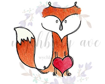 Valentine's Day Fox Card / Fox Valentine / Foxy Card / Hand-Painted Valentine's Day Fox Card by Wychbury Ave