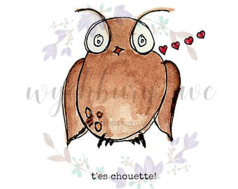 Printable French Valentine's Day Card / Chouette Card / Carte St-Valentin / Valentin français / French Valentine's Owl Card by Wychbury Ave