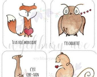 Printable French Valentines / French Valentines Download / Cartes St-Valentin / Cartes Saint-Valentin / Animal Valentines by Wychbury Ave