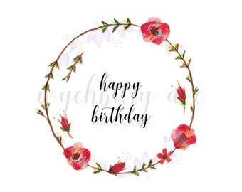 Printable Wreath Birthday Card / Handpainted Birthday Card / Wreath Birthday Card / Happy Birthday Wreath Card by Wychbury Ave