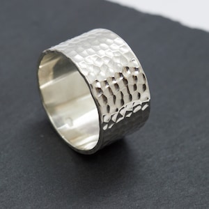 Handmade Sterling Silver Wide Band Ring: Hammered Unisex Thumb Ring