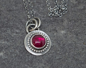 Sterling Silver Ruby Necklace: July Birthstone Pendant, Handmade