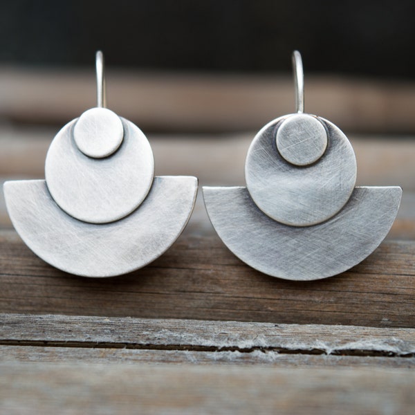 Sterling silver earring- Minimal silver earrings - Geometric earrings