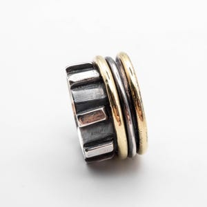 Two-Tone Sterling Silver Spinner Ring: Brass Fidget Jewelry, Unisex Design