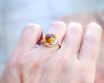 Natural Citrine 925 Sterling Silver Gemstone Solitaire Jewelry, Ready to Ship, EU 59