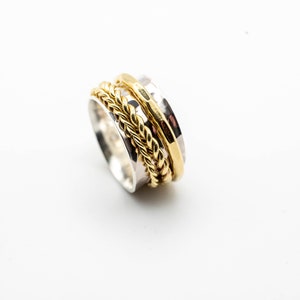 Spinner Ring - Gemischter Metallring - Messing und Silber Schmuck - Zweifarbiger Ring - Handgemachter Ring - Eleganter Ring - Meditation Ring - Geschenk für Sie