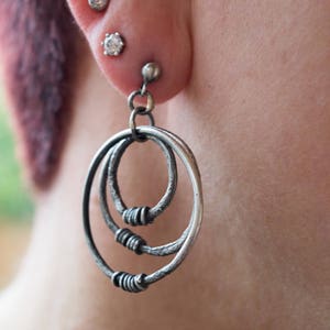 Hoop earrings, Oxidised earrings, Silver hoops earrings, Modern earrings, Sterling silver earrings, Oxidized silver, Handmade, Raw organic