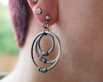 Raw silver earring -  Hoop earrings -Oxidised earrings - Artisan earrings