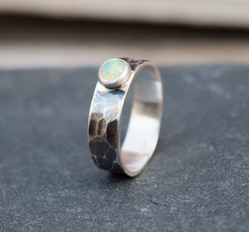 Opal sterling silver simple ring