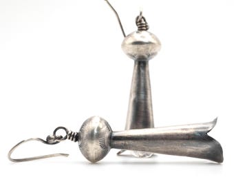 Oxidized Sterling Silver Squash Blossom Earrings: Native American Style
