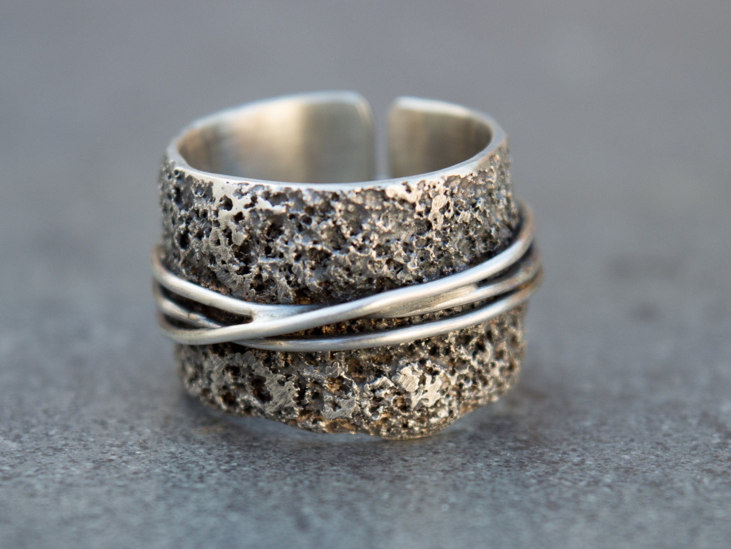 Wide band ring Sterling silver ring Etsy