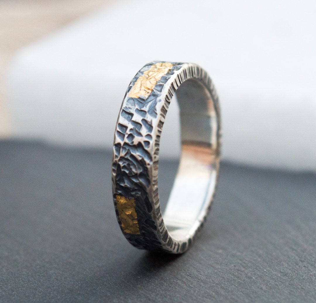 Silver and 24K Gold Handmade Rustic Ring - Etsy