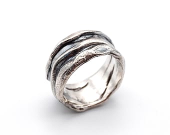 Oxidized Sterling Silver Chunky Ring: Unisex Organic Band