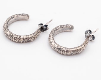 Textured open circle hoops - Medium silver hoops