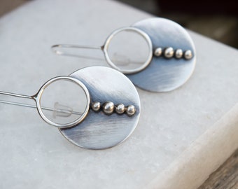 Tribal earrings - Circle earrings - Dangle boho earrings - Silver hoop earrings 925 - Gift for her - Handmade bohemian creole earrings