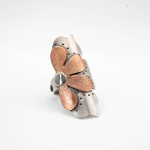 Handmade Sterling Silver Full Finger Ring: Boho Flower Shield