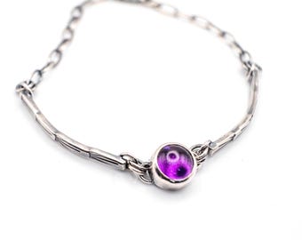 Amethyst Silver Bracelet – Handmade Adjustable Oxidized Chain Jewelry