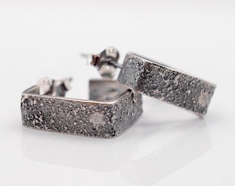 Square Oxidized Silver Stud Earrings,  Everyday Comfort,  20 mm, Post Back