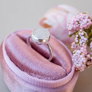 Rainbow Moonstone Sterling Silver Ring - Handmade Solitaire