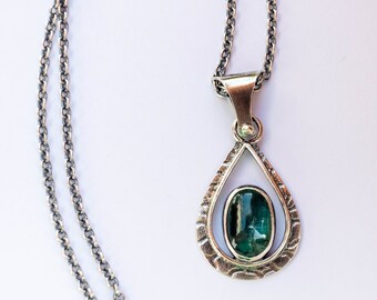 Green Kyanite handmade sterling silver necklace pendant, Natural green Kyanite, Oxidized metalsmith, Kyanite jewelry, Sterling silver 925