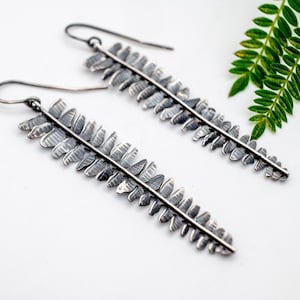 Handmade Long Fern Earrings, Sterling Silver Dangle Jewelry, Nature-Inspired Leaf Earrings, Boho Chic, Gift for Her, Fern jewelry, Unique