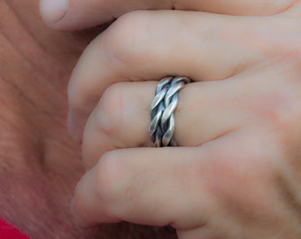 Braided heavy silver band ring