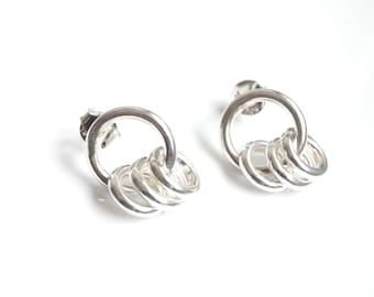 Link hoop earrings in sterling silver– Handmade Minimal Stud Hoops