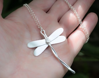Handmade Sterling Silver Dragonfly Necklace: Nature Insect Jewelry